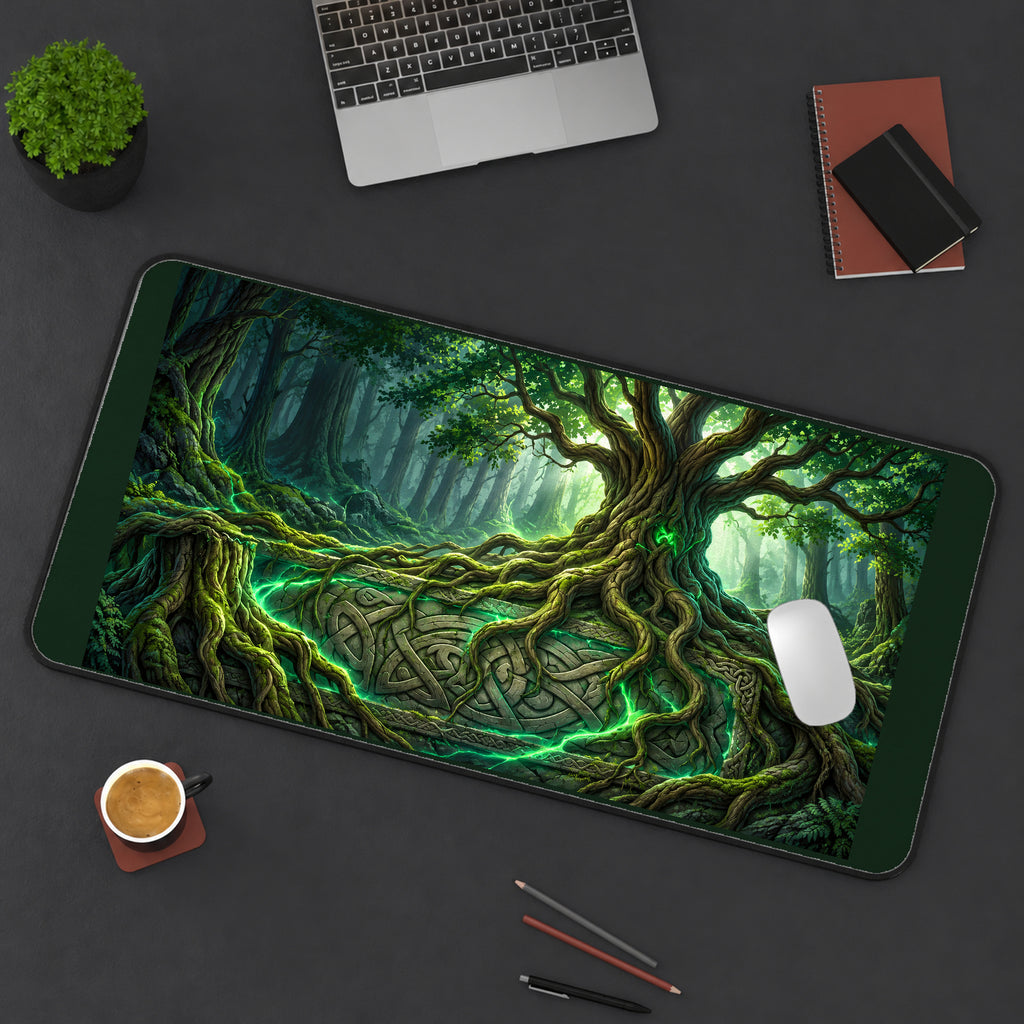 Ancient Tree with Glowing Green Roots desk mat — product mockup 3