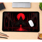 Gothic Red Moon Castle desk mat — product mockup 1