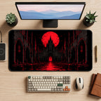 Gothic Red Moon Castle desk mat — product mockup 2