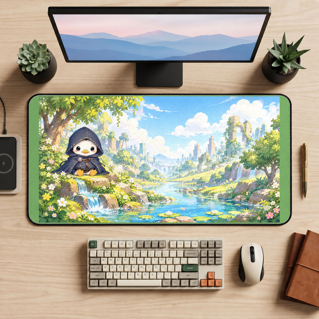 Hooded Duck in a Flower Valley desk mat — product mockup 2