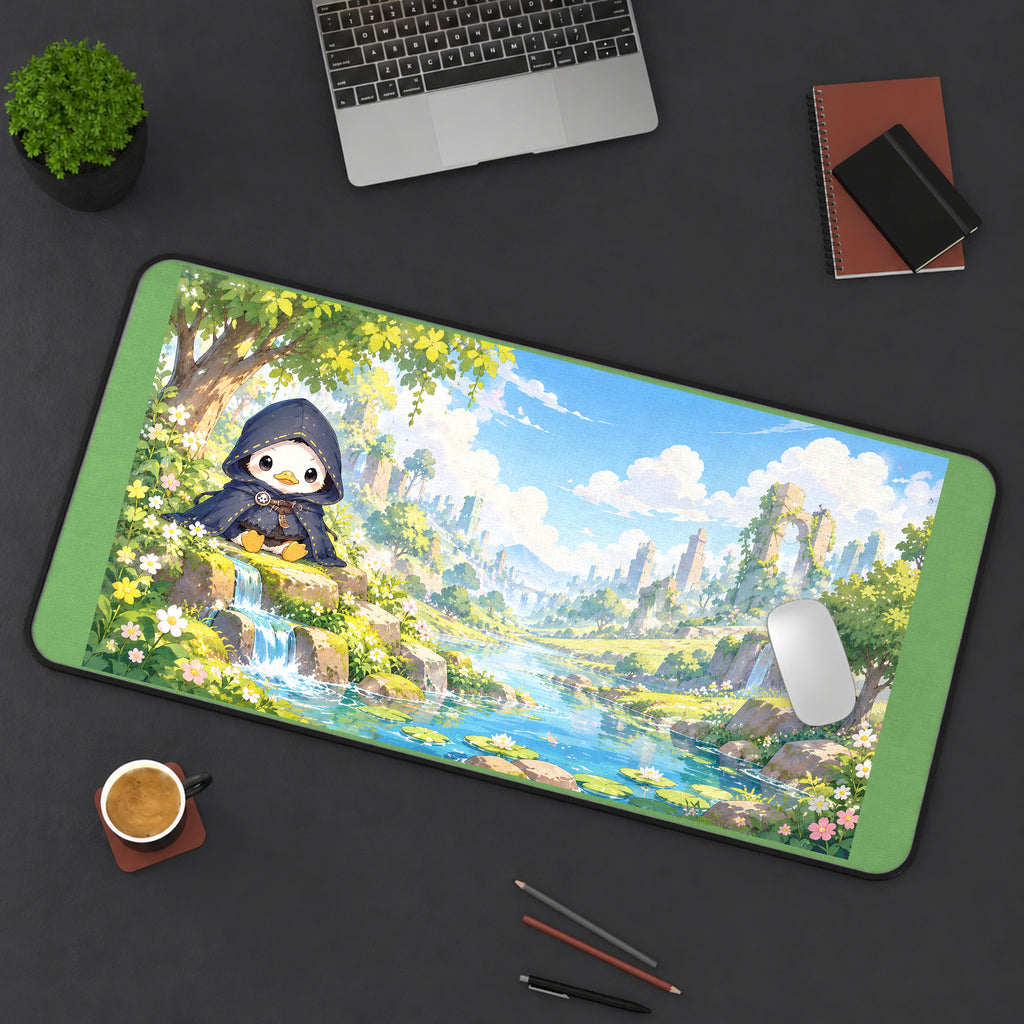 Hooded Duck in a Flower Valley desk mat — product mockup 3
