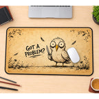 Funny Owl with a Tiny Knife desk mat — product mockup 1