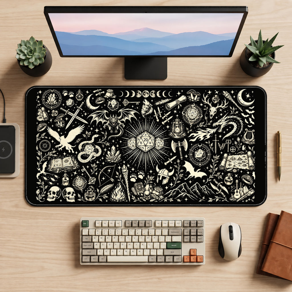Tabletop Fantasy Symbol Pattern desk mat — product mockup 2