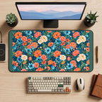 Coral and Cream Flowers on Teal desk mat — product mockup 2