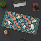 Coral and Cream Flowers on Teal desk mat — product mockup 3