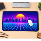 Retro Neon Skyline and Grid desk mat — product mockup 1