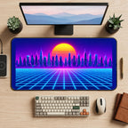 Retro Neon Skyline and Grid desk mat — product mockup 2