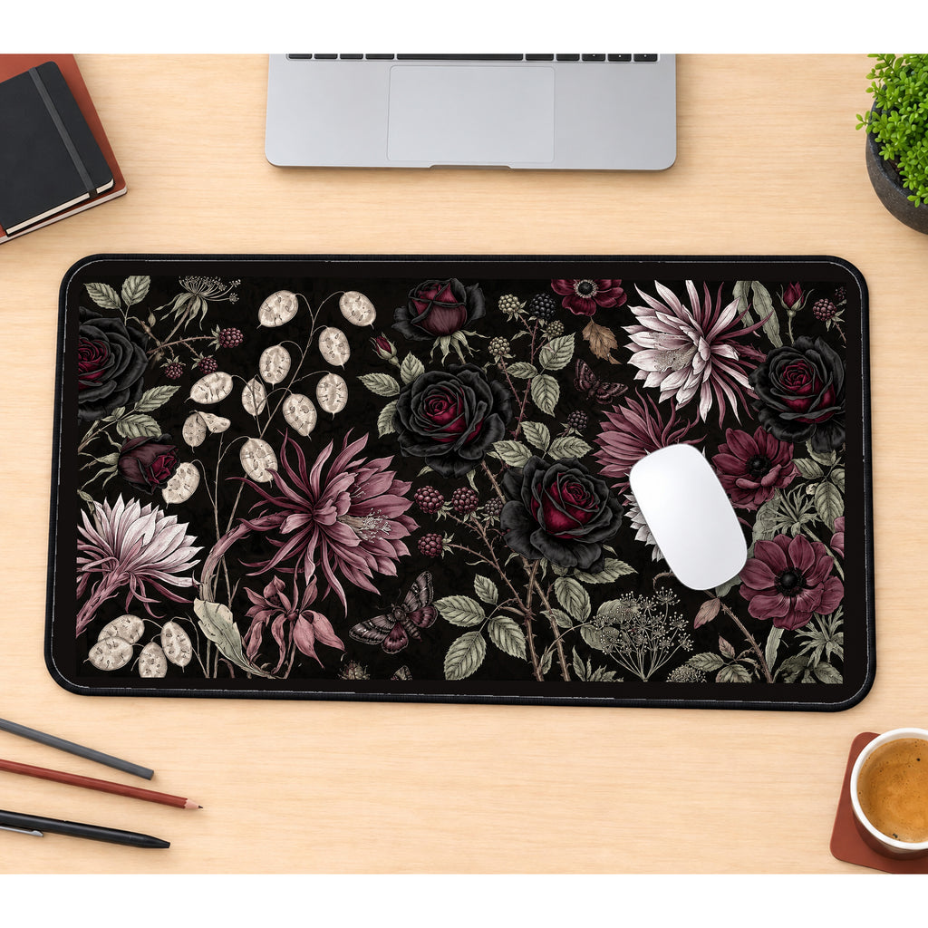 Black Roses and Dusty Pink Flowers desk mat — product mockup 1