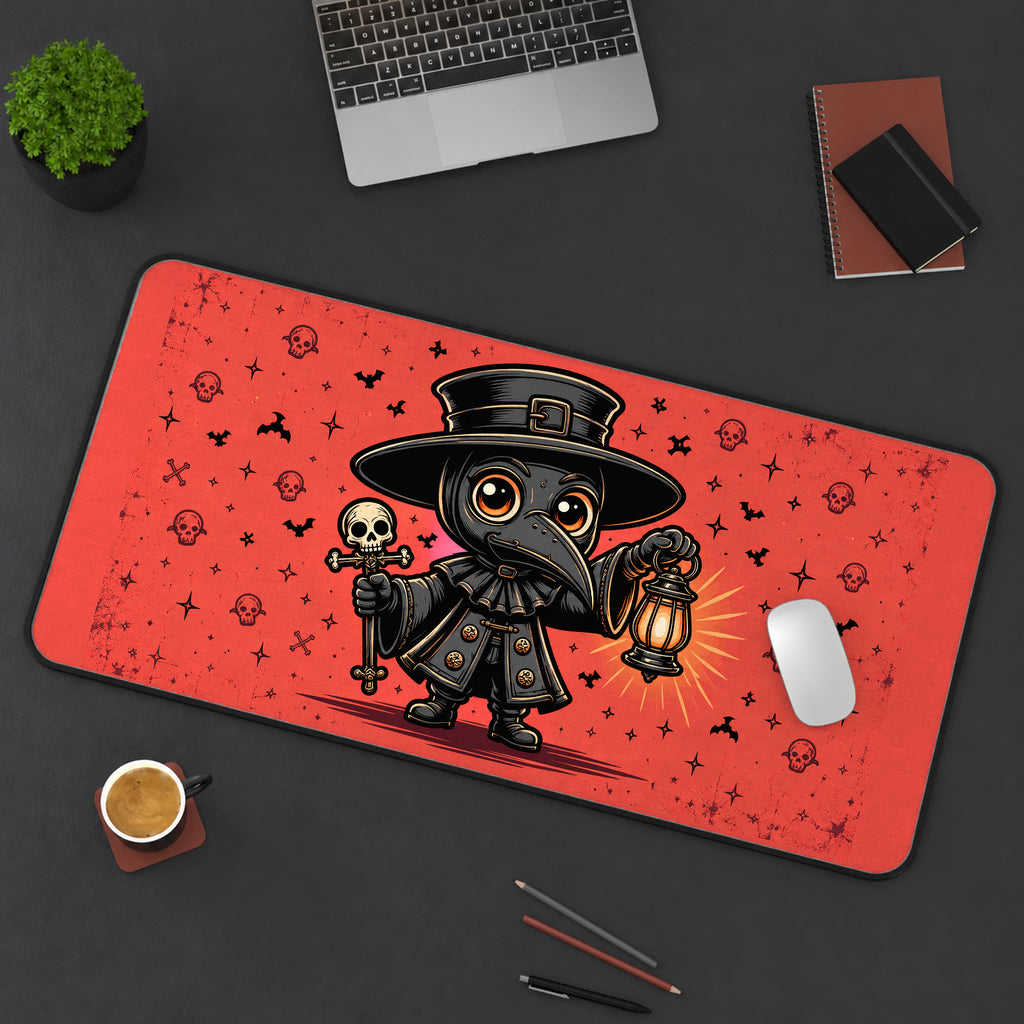 Tiny Plague Doctor with a Lantern desk mat — product mockup 3