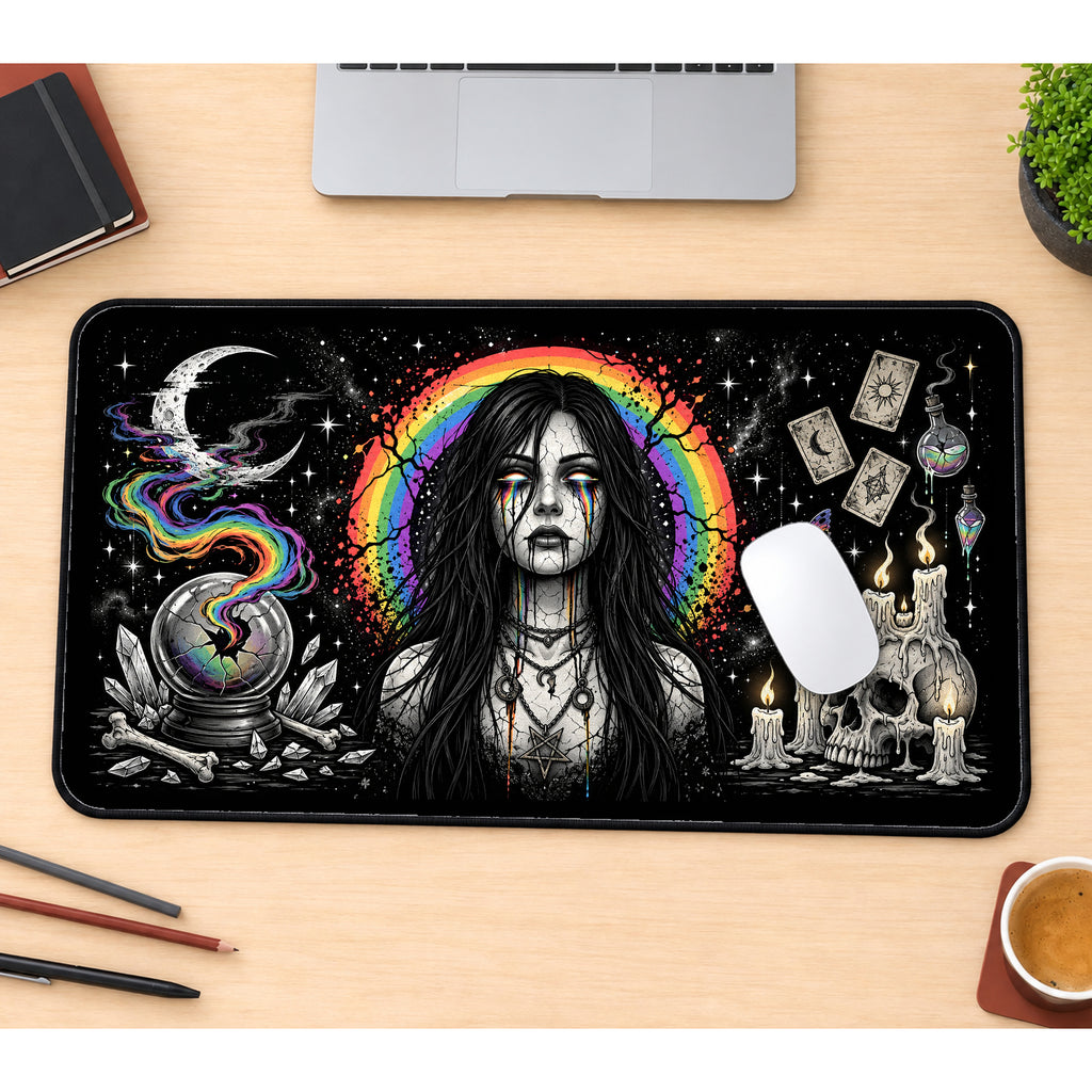 Rainbow Tears Gothic Woman desk mat — product mockup 1