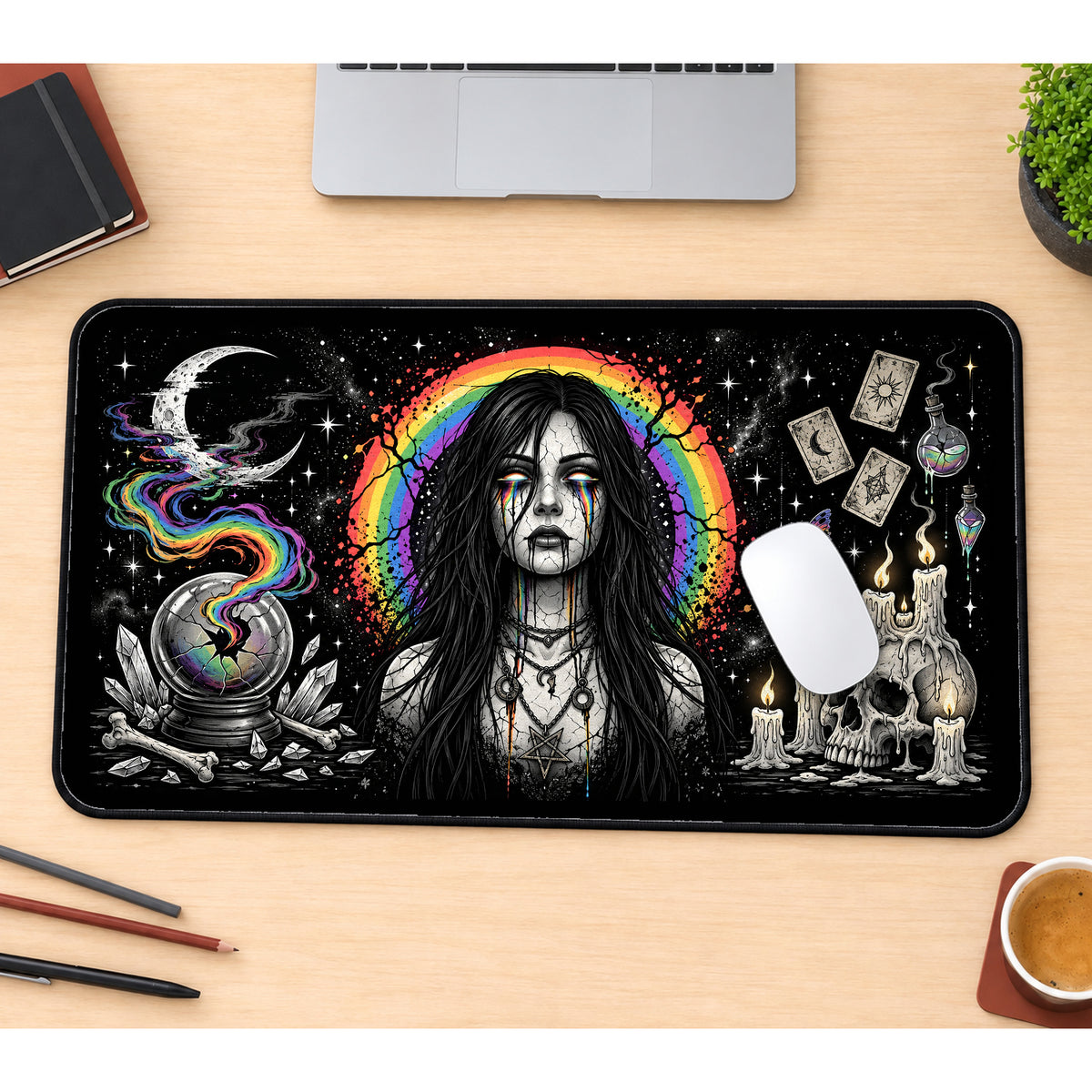 Rainbow Tears Gothic Woman desk mat — product mockup 1