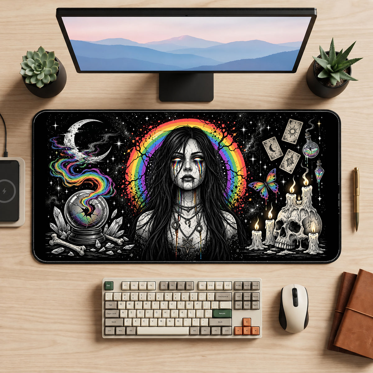 Rainbow Tears Gothic Woman desk mat — product mockup 2