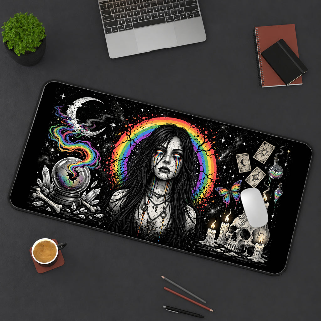 Rainbow Tears Gothic Woman desk mat — product mockup 3