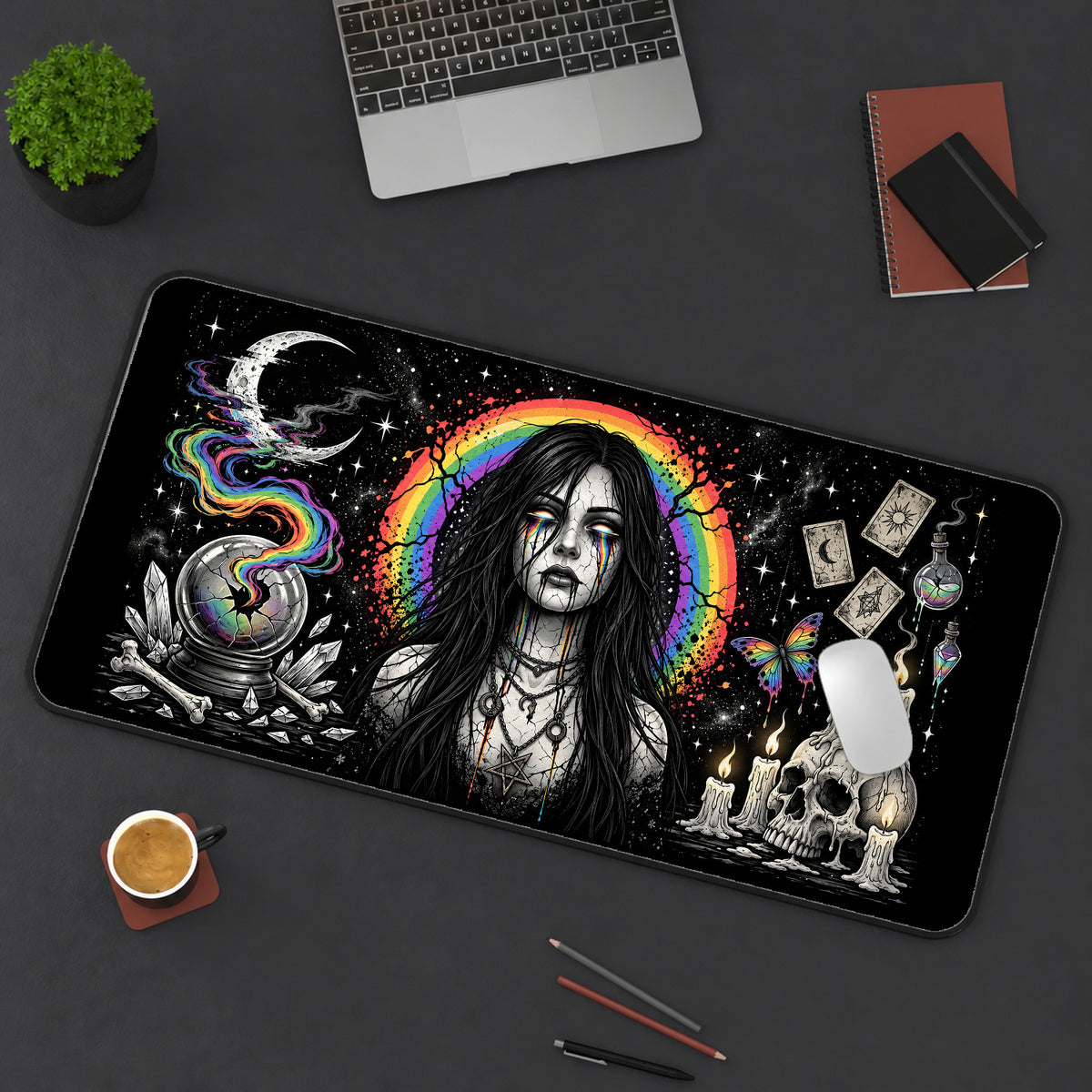 Rainbow Tears Gothic Woman desk mat — product mockup 3