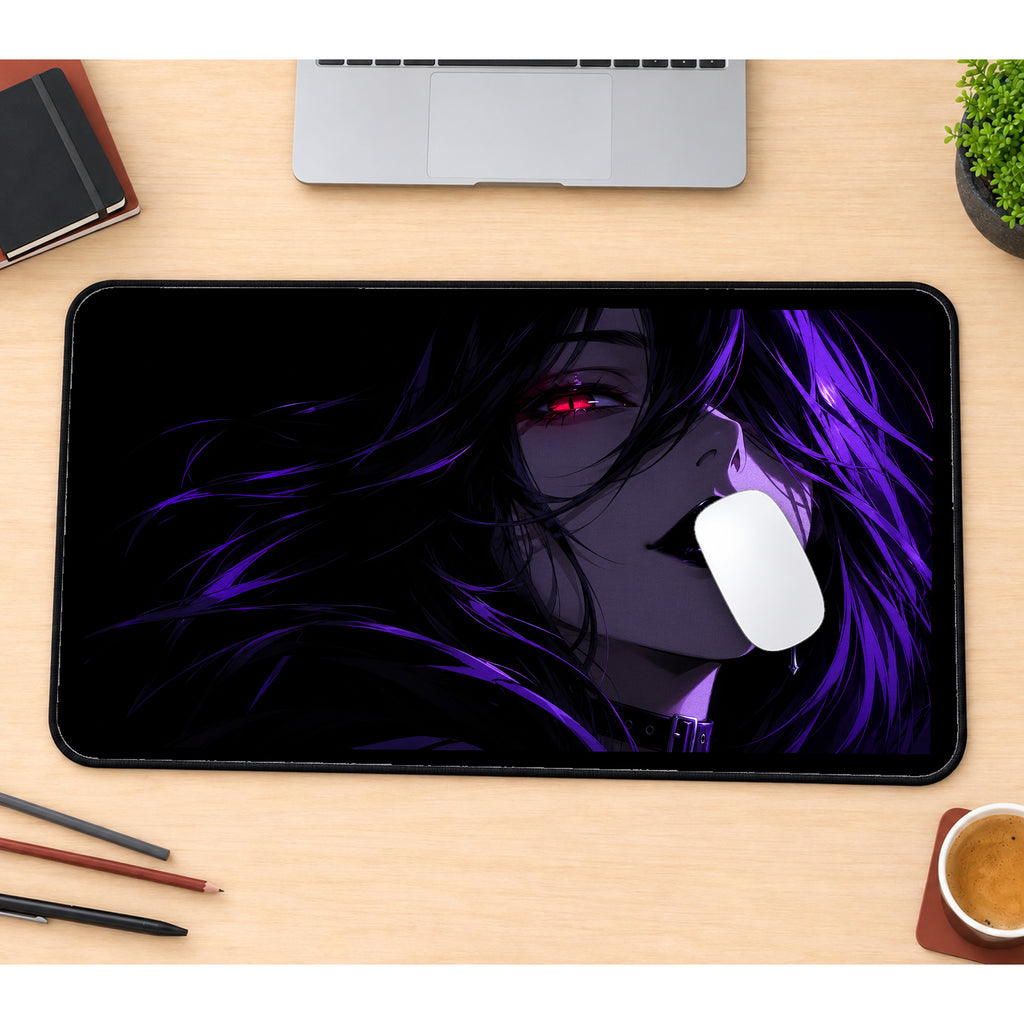 Purple Lit Vampire Woman desk mat — product mockup 1