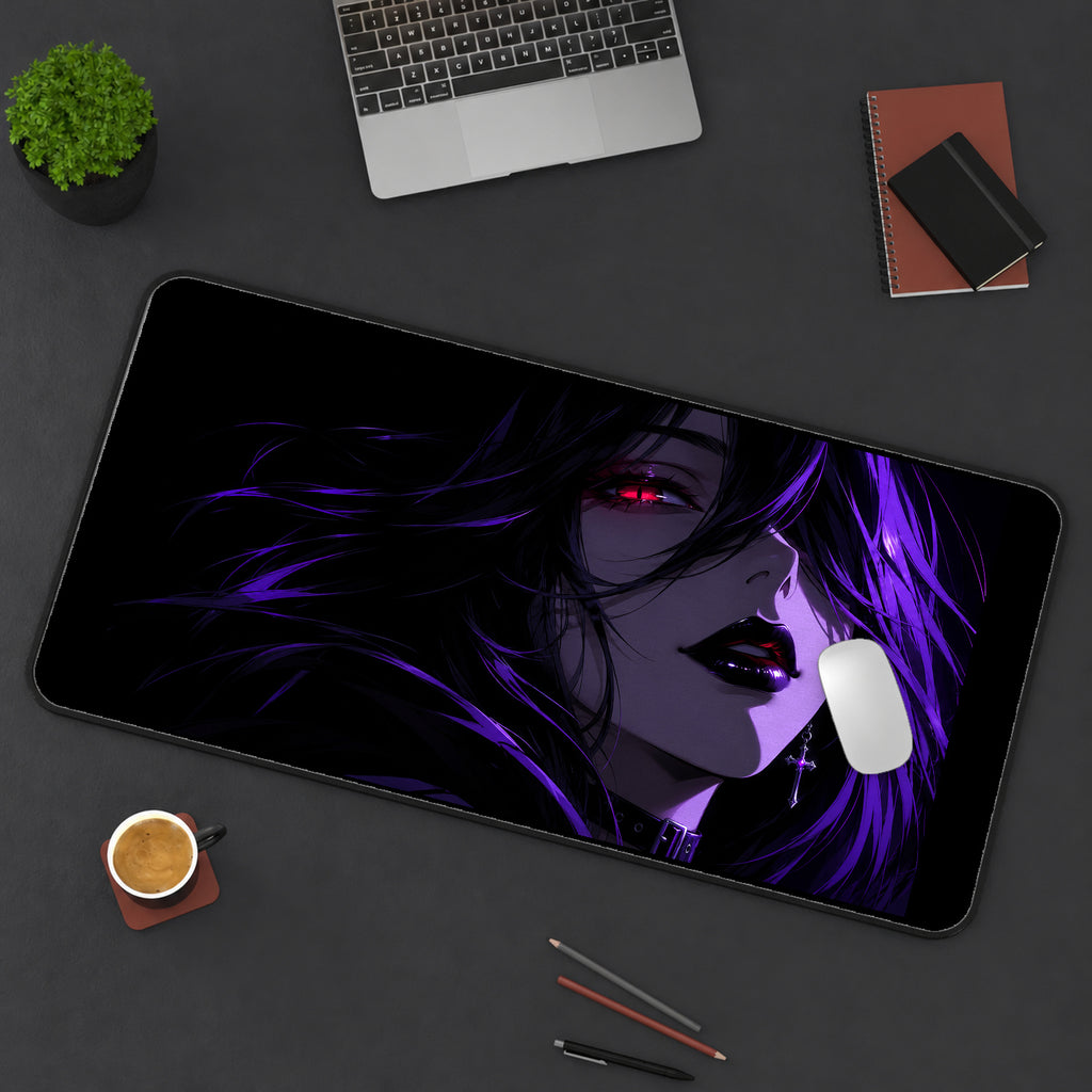 Purple Lit Vampire Woman desk mat — product mockup 3