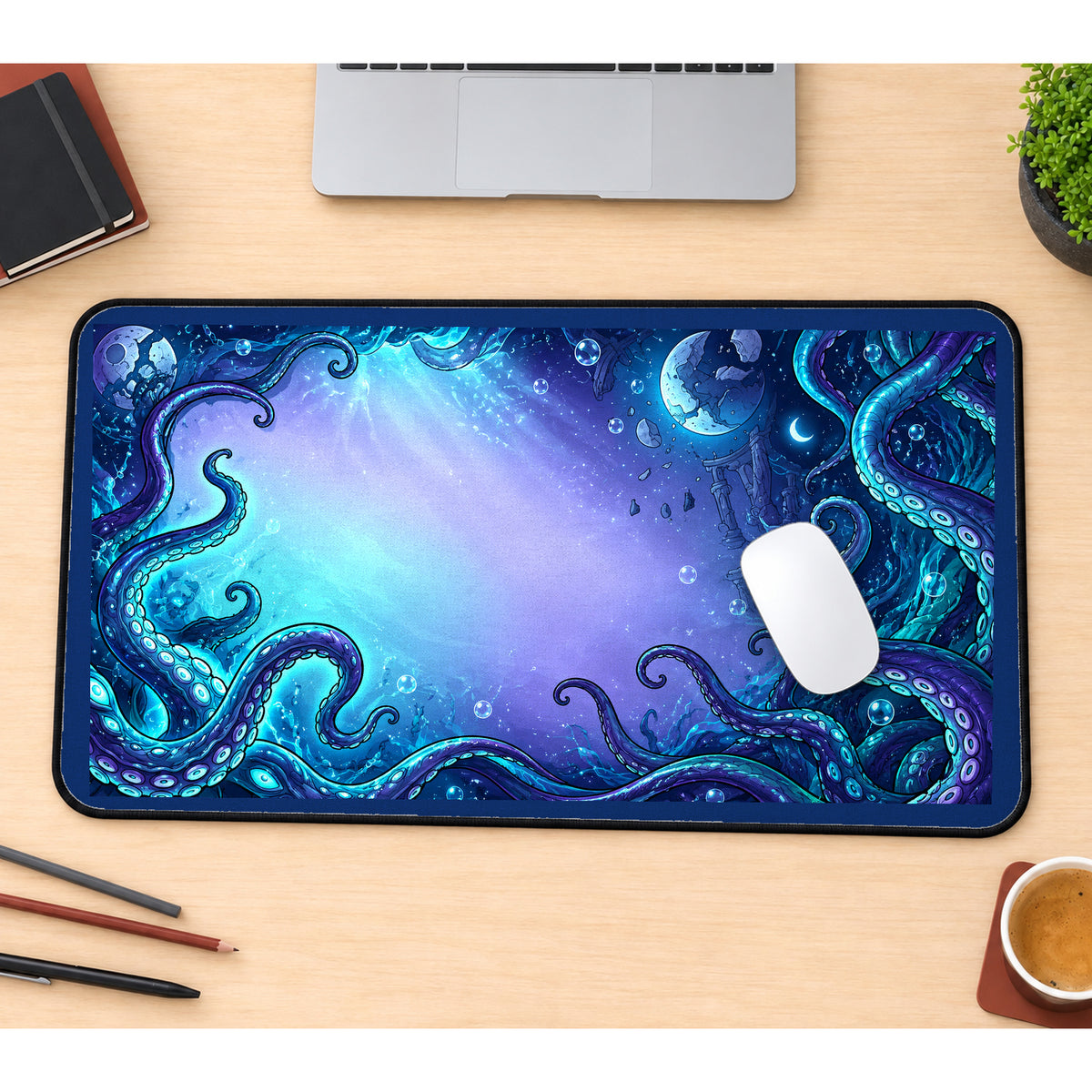 Blue Tentacles around a Cosmic Opening desk mat — product mockup 1