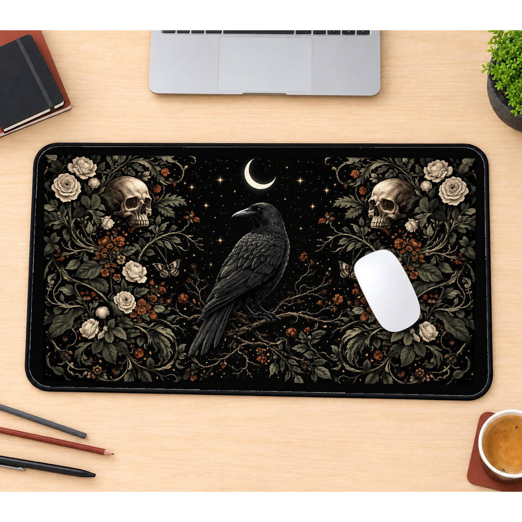 Raven, Skulls and Cream Roses desk mat — product mockup 1