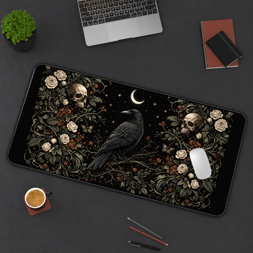 Raven, Skulls and Cream Roses desk mat — product mockup 3