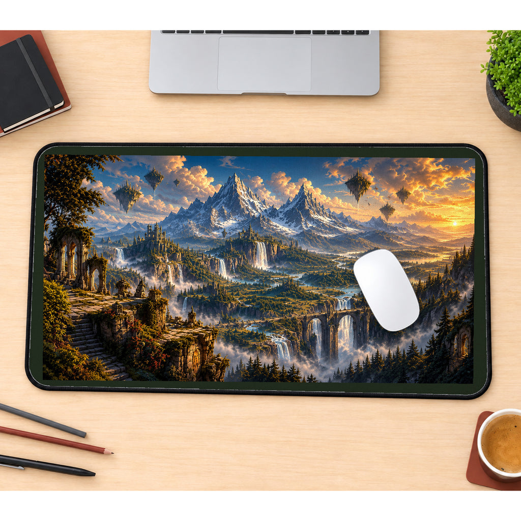 Golden Mountain Ruins and Waterfalls desk mat — product mockup 1