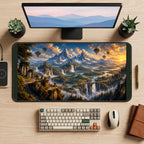 Golden Mountain Ruins and Waterfalls desk mat — product mockup 2