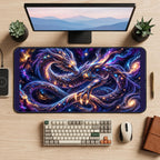 Cosmic Dragon Coiling through Stars desk mat — product mockup 2