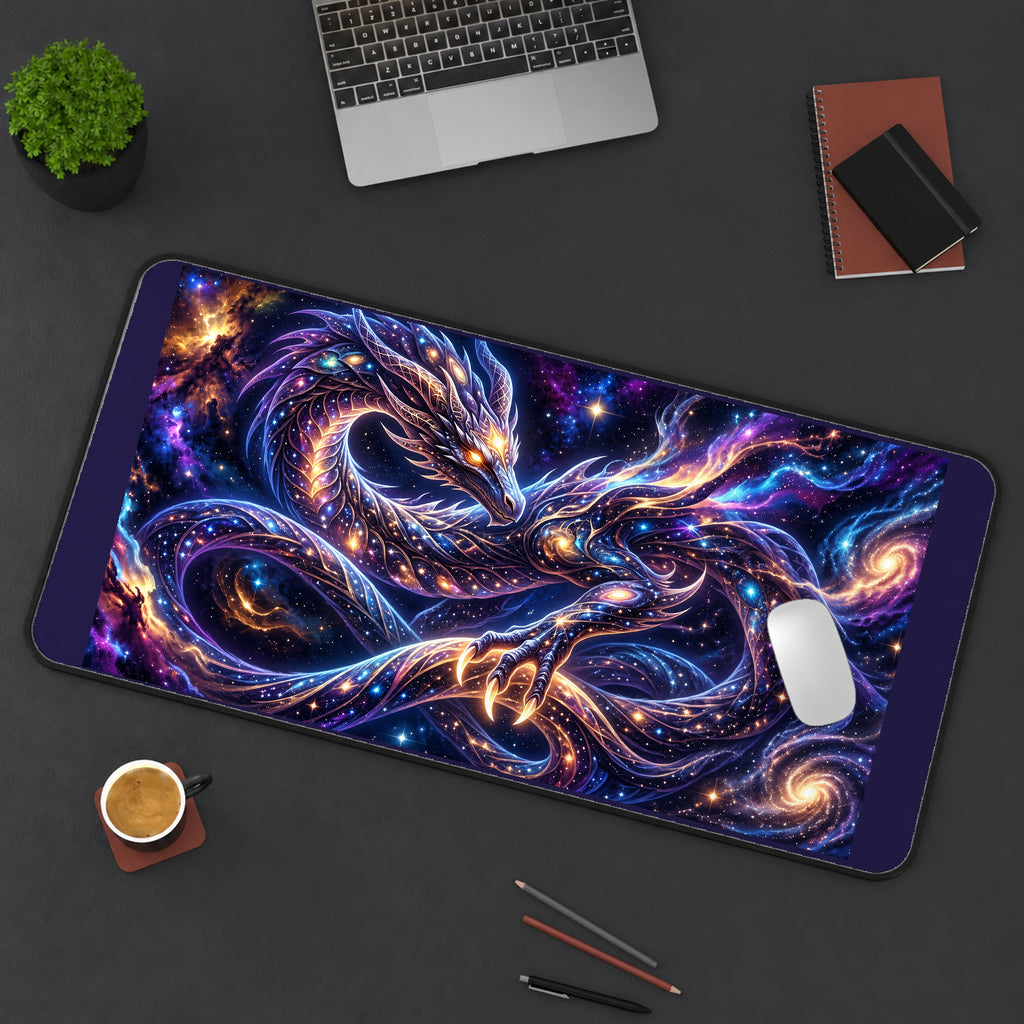 Cosmic Dragon Coiling through Stars desk mat — product mockup 3
