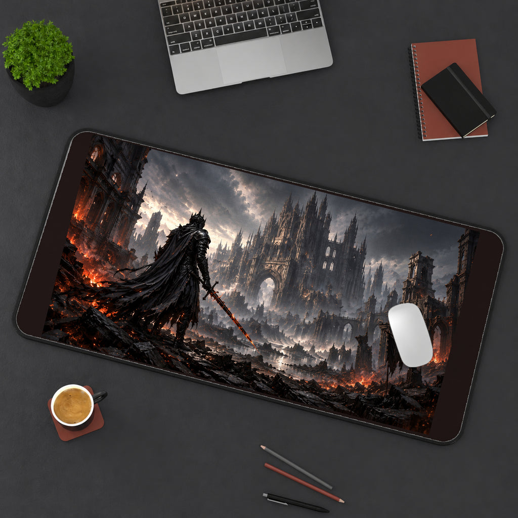 Cloaked Knight at a Ruined City desk mat — product mockup 3