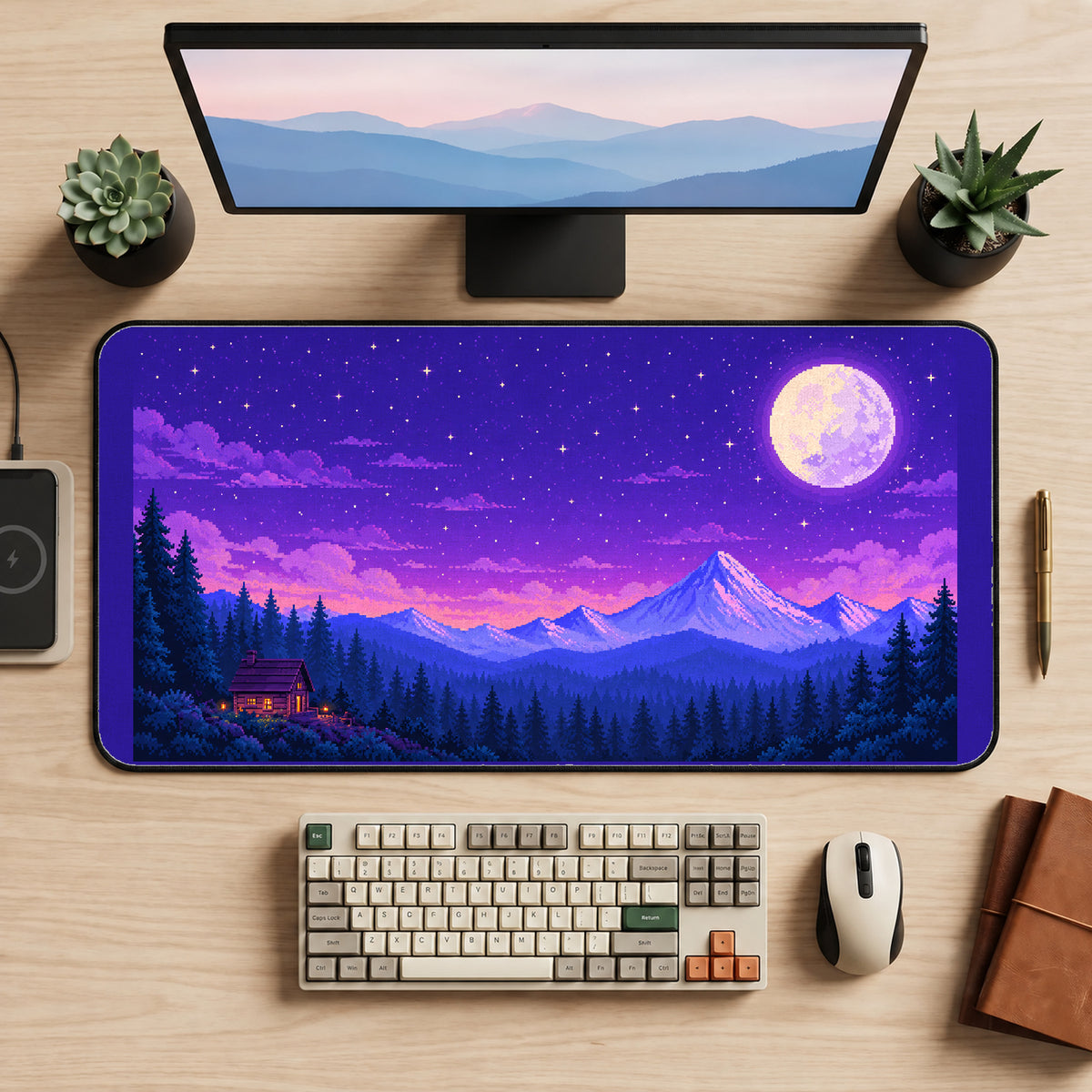 Pixel Mountain Moonrise desk mat — product mockup 2