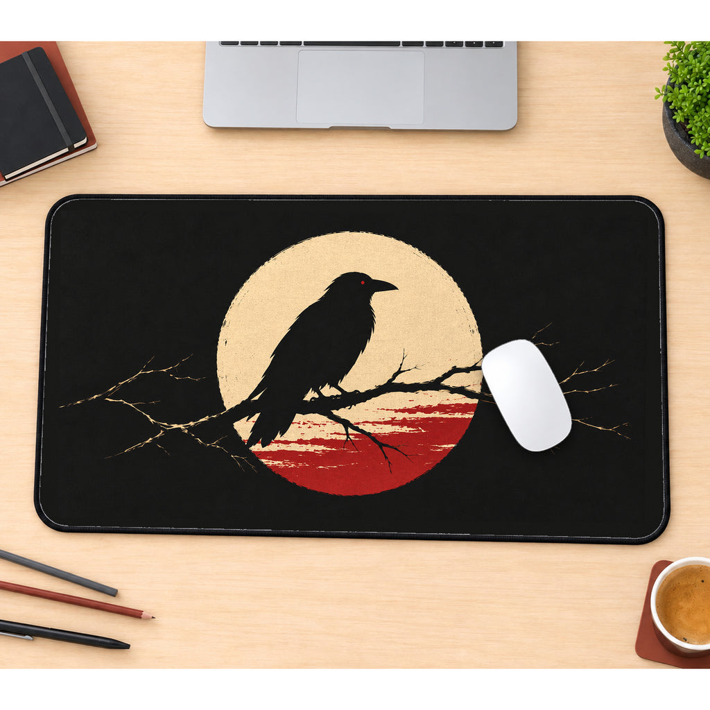Raven on a Bare Branch desk mat — product mockup 1