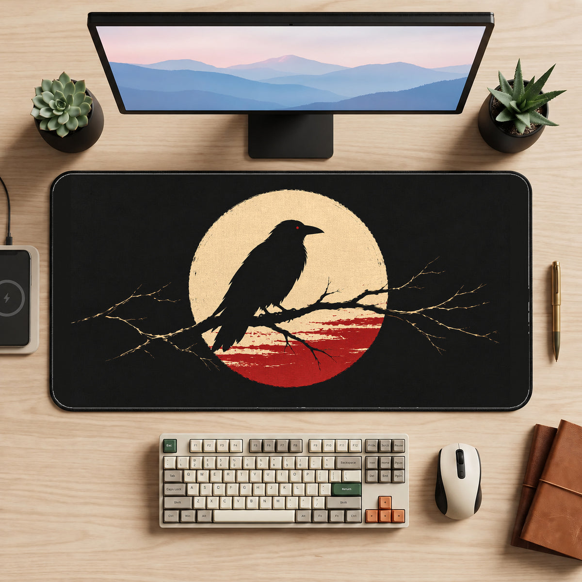 Raven on a Bare Branch desk mat — product mockup 2