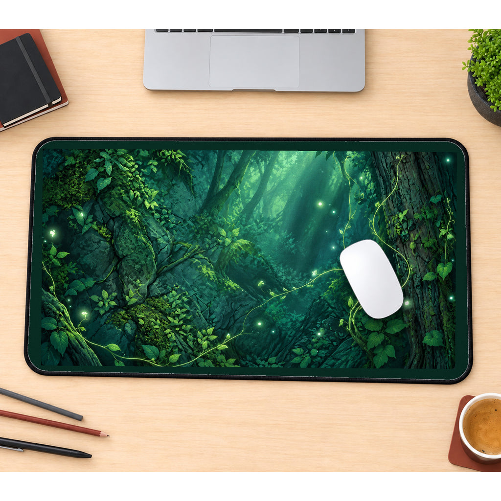 Glowing Woodland Passage desk mat — product mockup 1