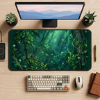 Glowing Woodland Passage desk mat — product mockup 2