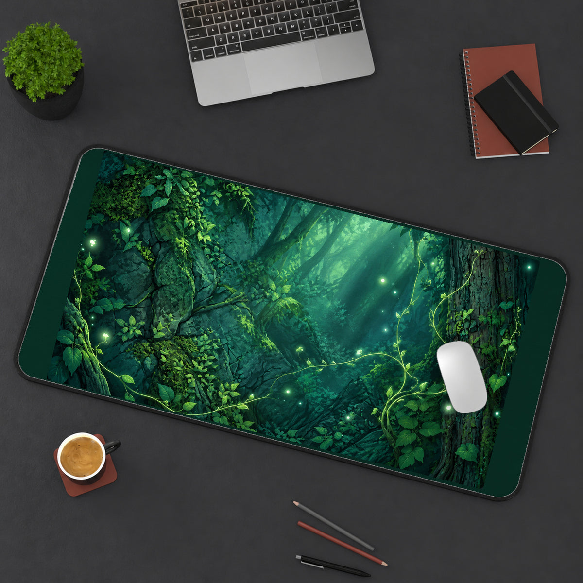Glowing Woodland Passage desk mat — product mockup 3