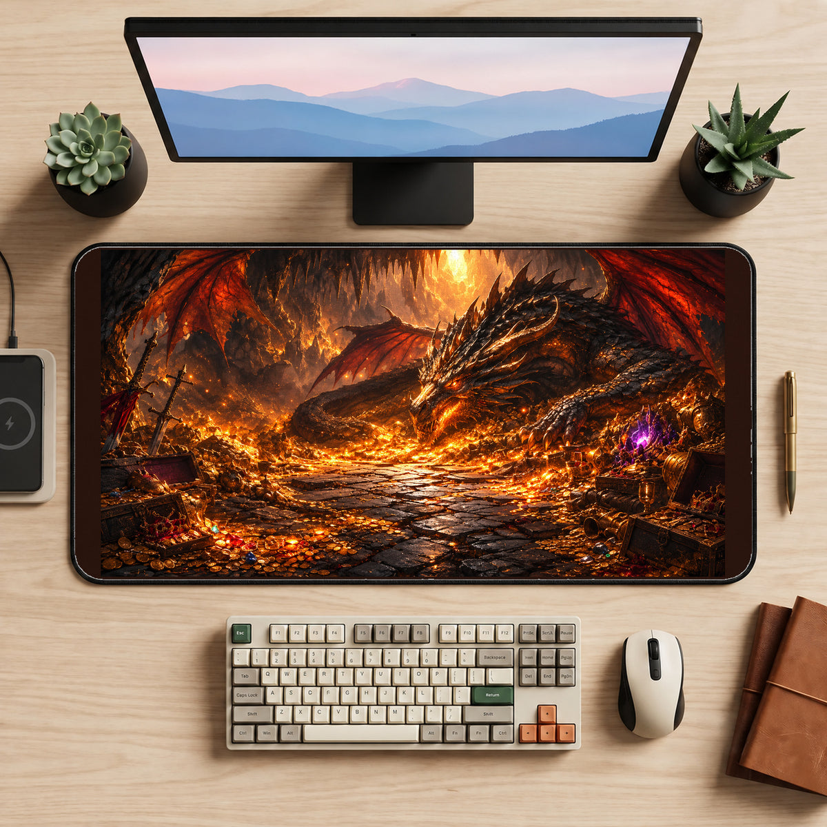 Dragon and Golden Hoard desk mat — product mockup 2