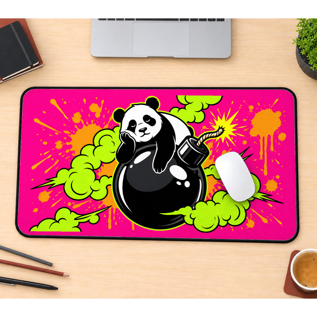 Panda on a Cartoon Bomb desk mat — product mockup 1