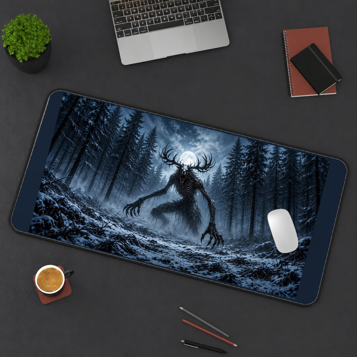 Antlered Forest Monster desk mat — product mockup 3