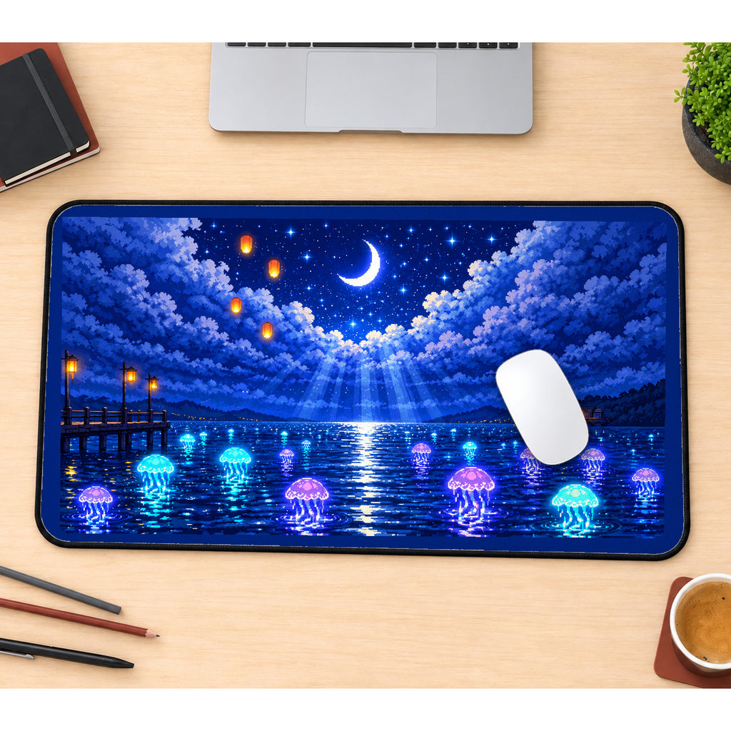 Moonlit Jellyfish Lake desk mat — product mockup 1
