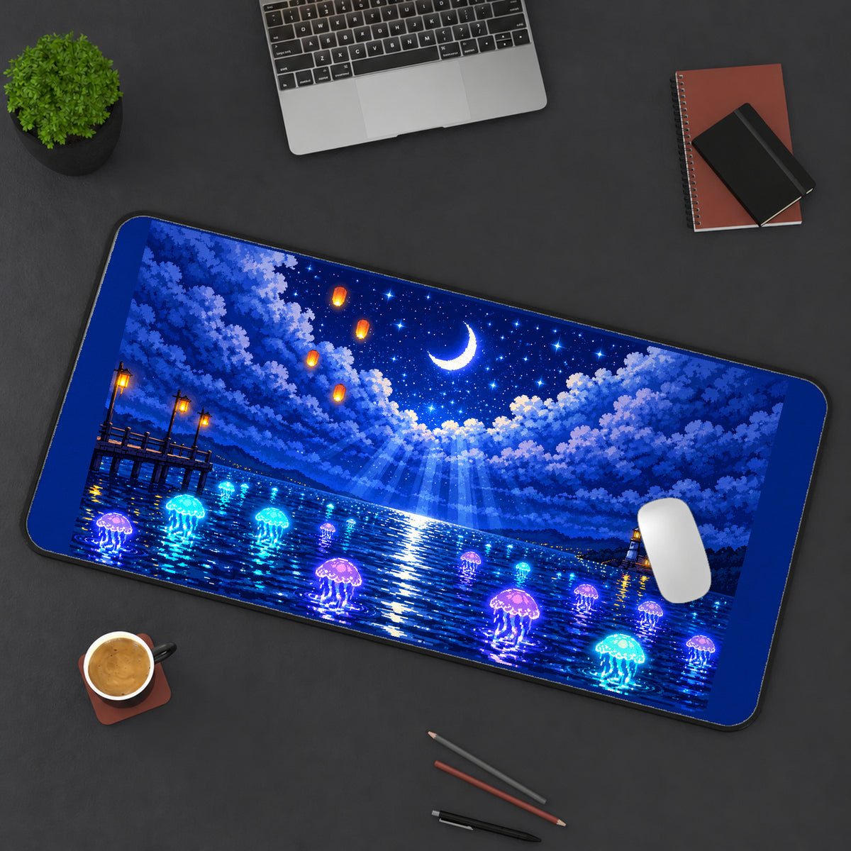 Moonlit Jellyfish Lake desk mat — product mockup 3