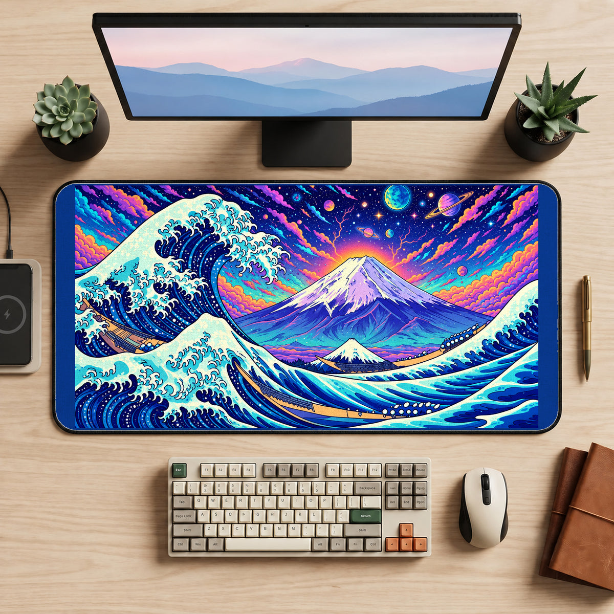 Cosmic Wave and Mount Fuji desk mat — product mockup 2
