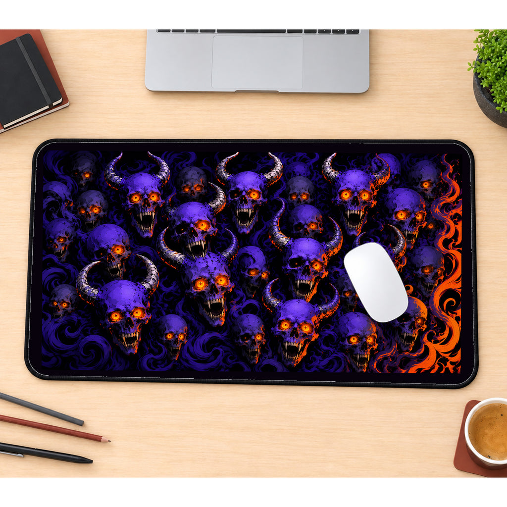 Purple Demon Skull Pattern desk mat — product mockup 1