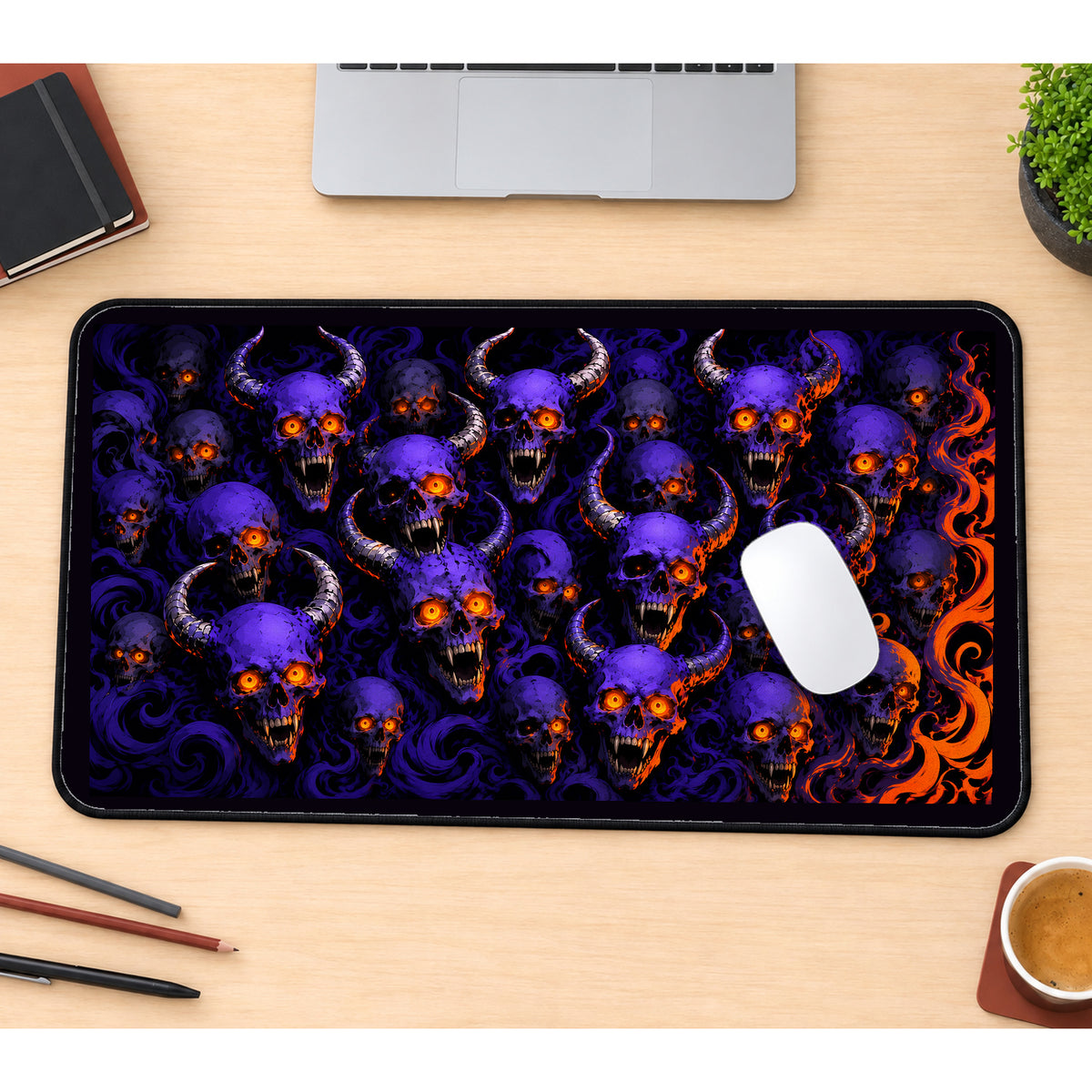 Purple Demon Skull Pattern desk mat — product mockup 1
