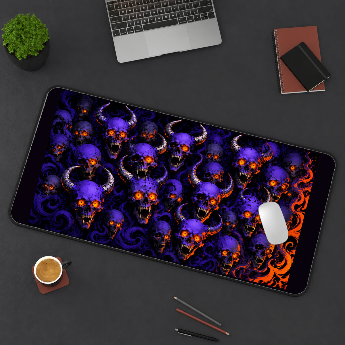 Purple Demon Skull Pattern desk mat — product mockup 3