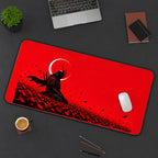 Samurai in Crimson Petals desk mat — product mockup 3