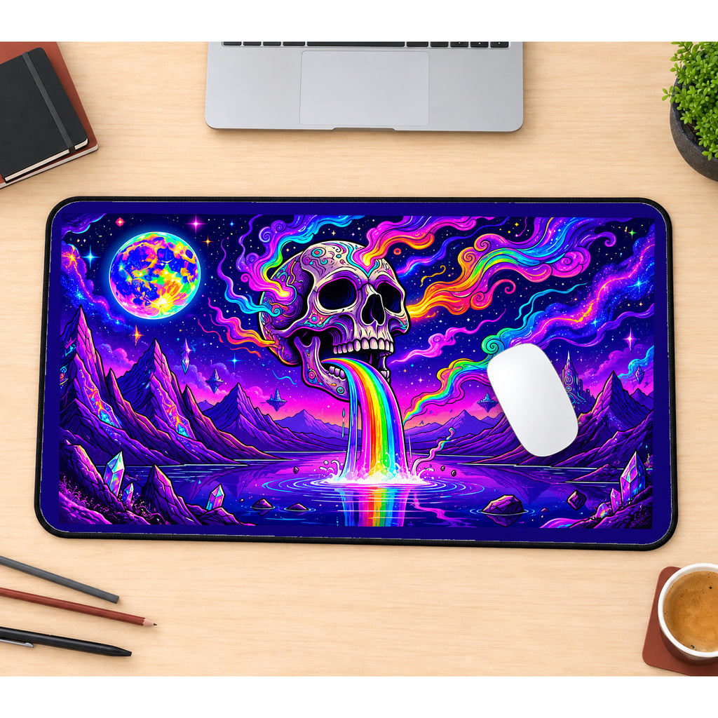 Rainbow Cosmic Skull desk mat — product mockup 1