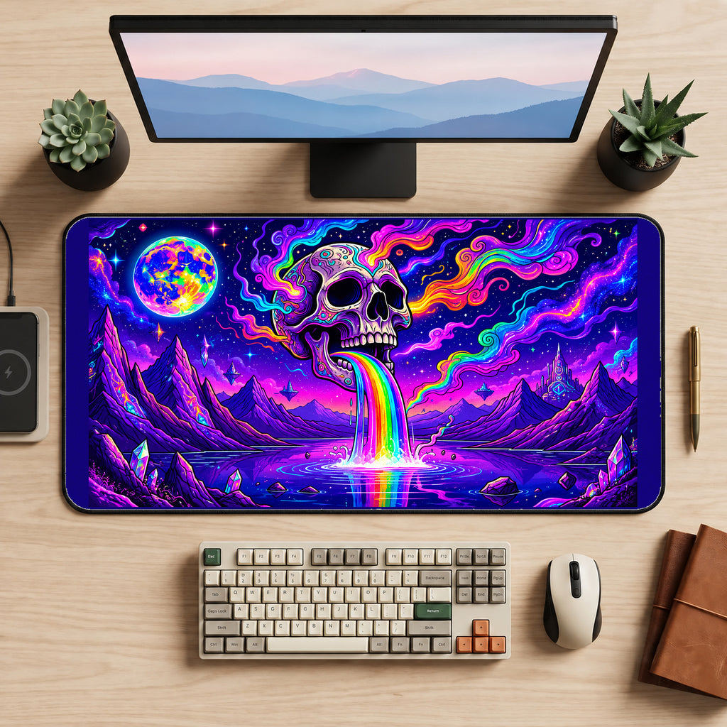 Rainbow Cosmic Skull desk mat — product mockup 2