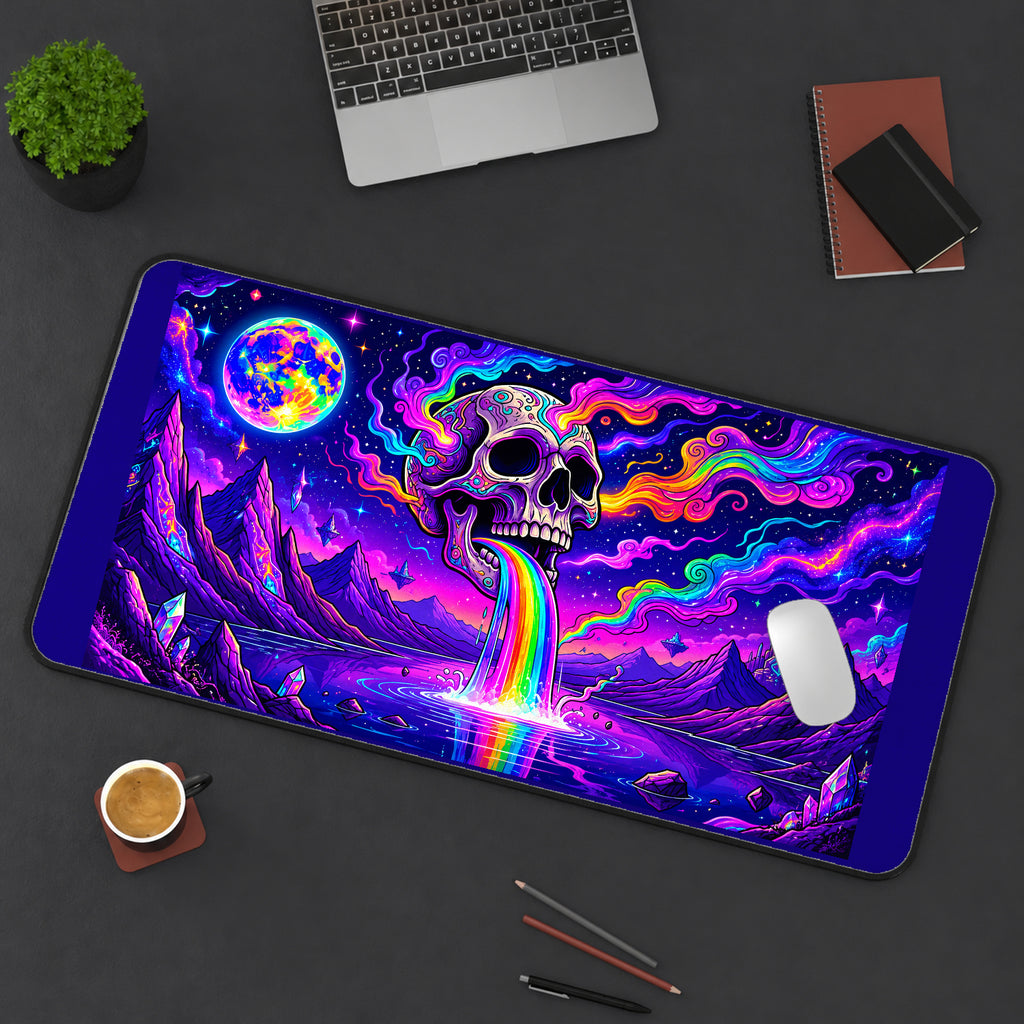 Rainbow Cosmic Skull desk mat — product mockup 3