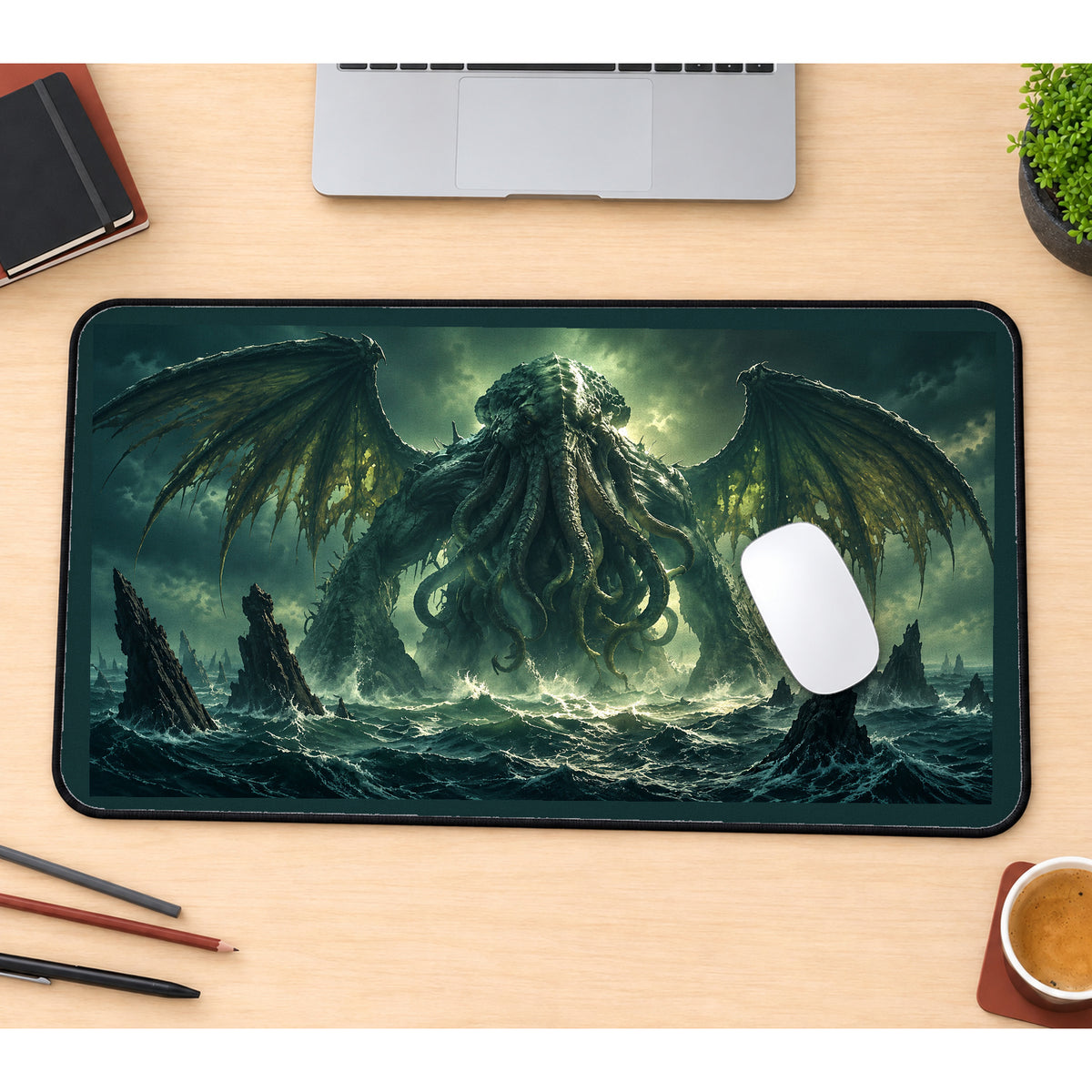 Winged Tentacled Sea Monster desk mat — product mockup 1