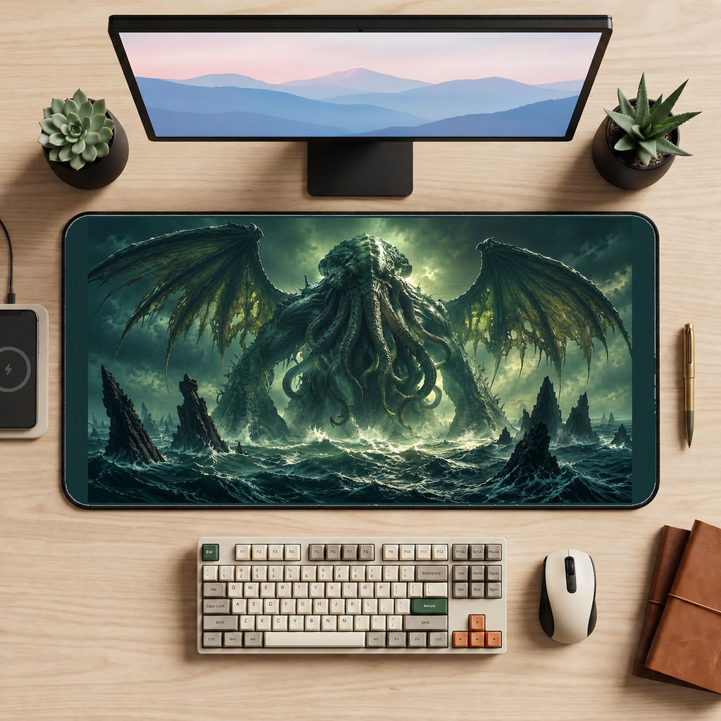 Winged Tentacled Sea Monster desk mat — product mockup 2