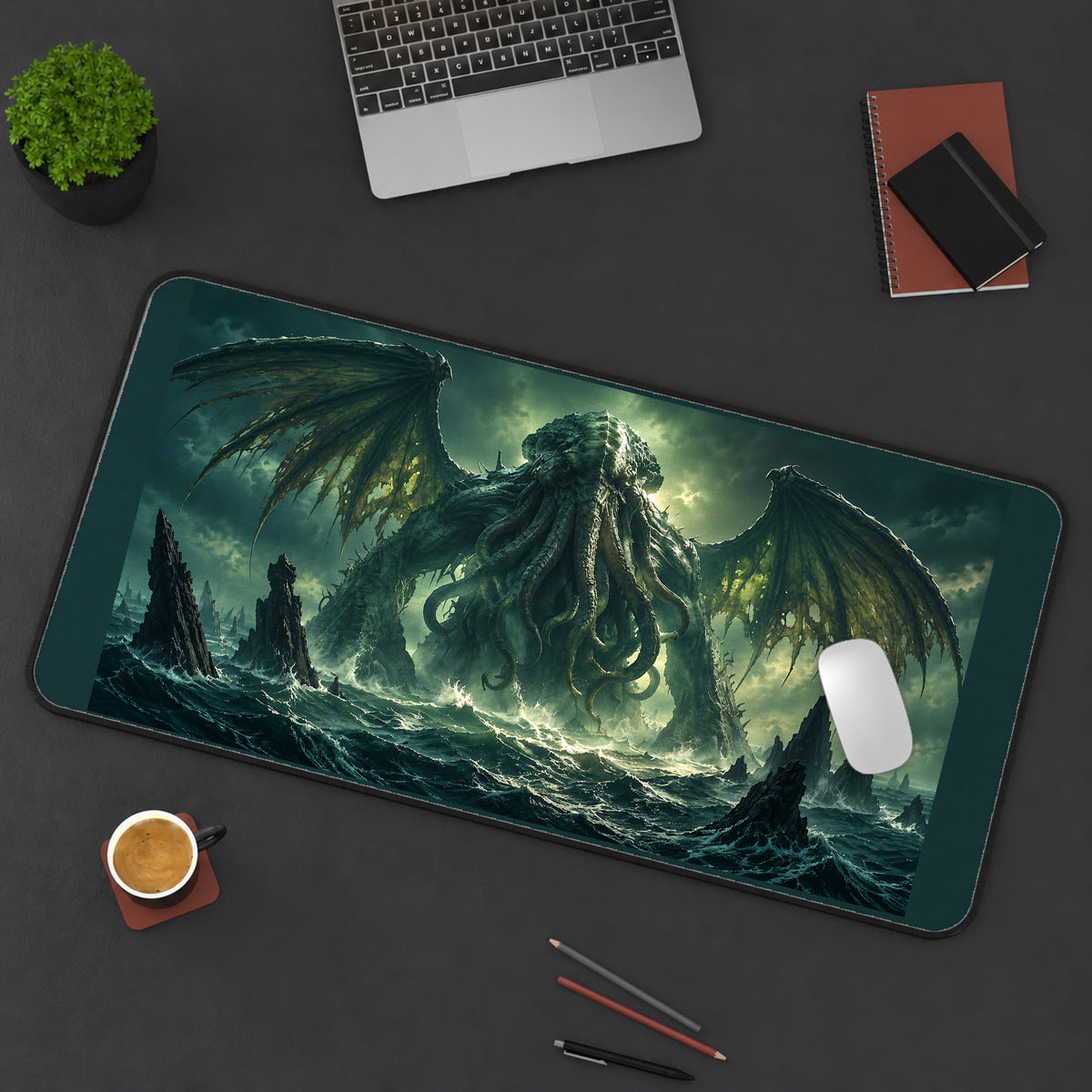Winged Tentacled Sea Monster desk mat — product mockup 3